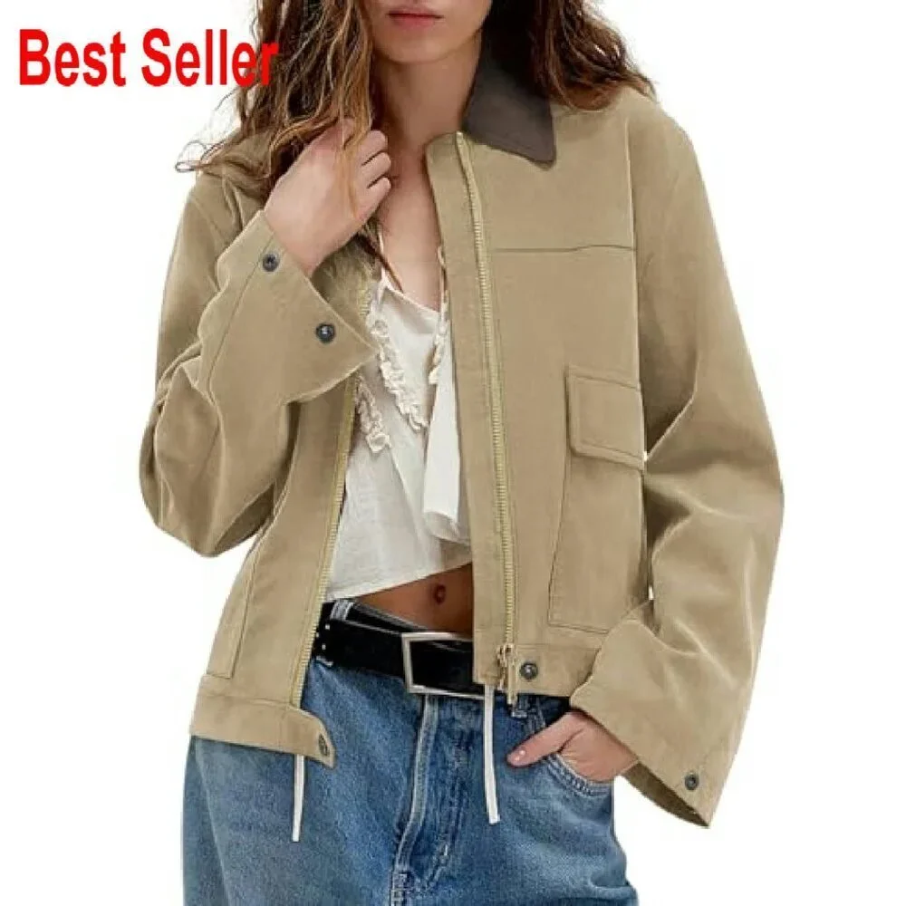 Faux Suede Cropped Jacket Oversized Chic Minimal Y2K Winter Outerwear